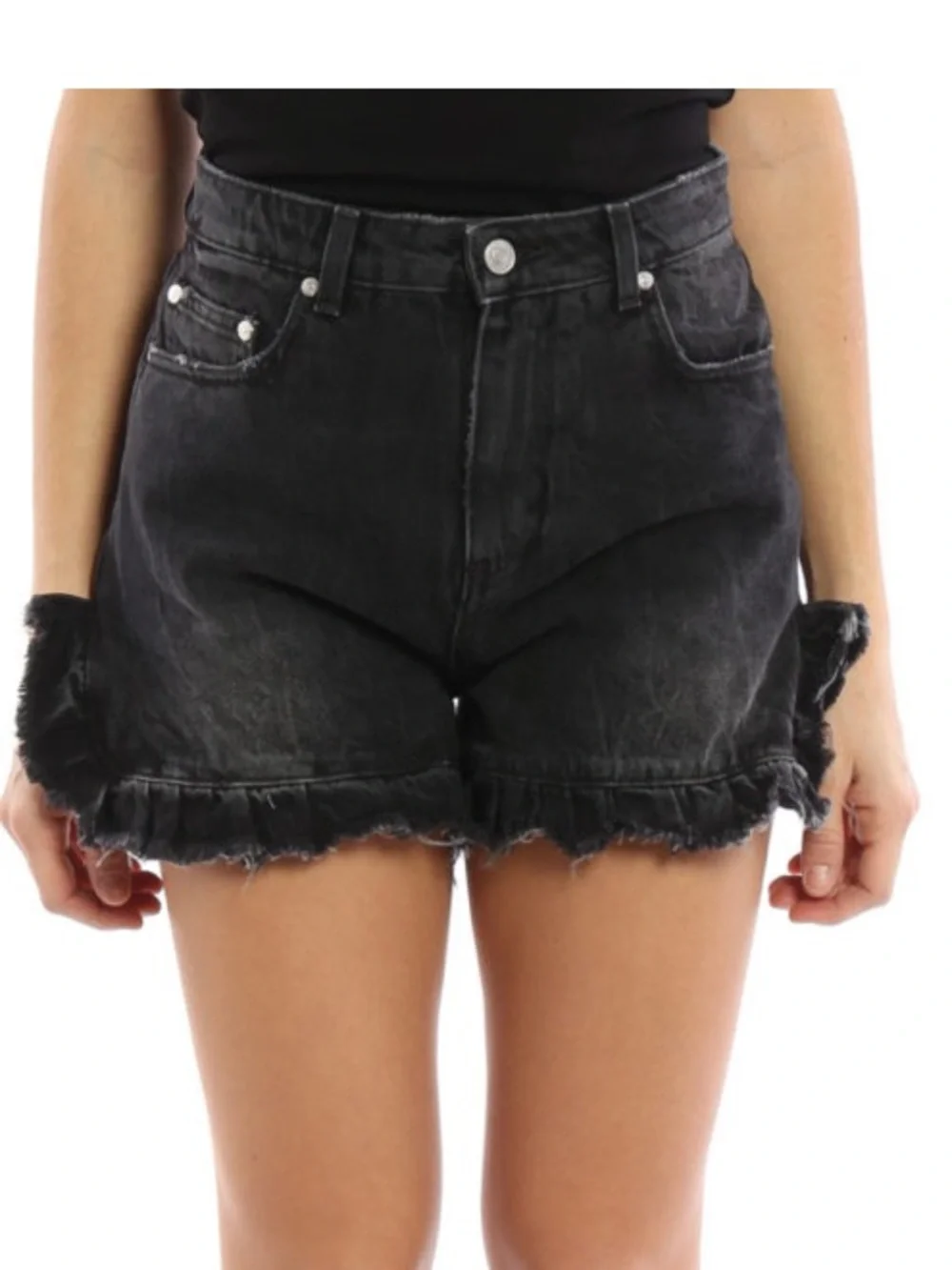 MSGM Black Ruffled hem High-Waist Denim Shorts size 4